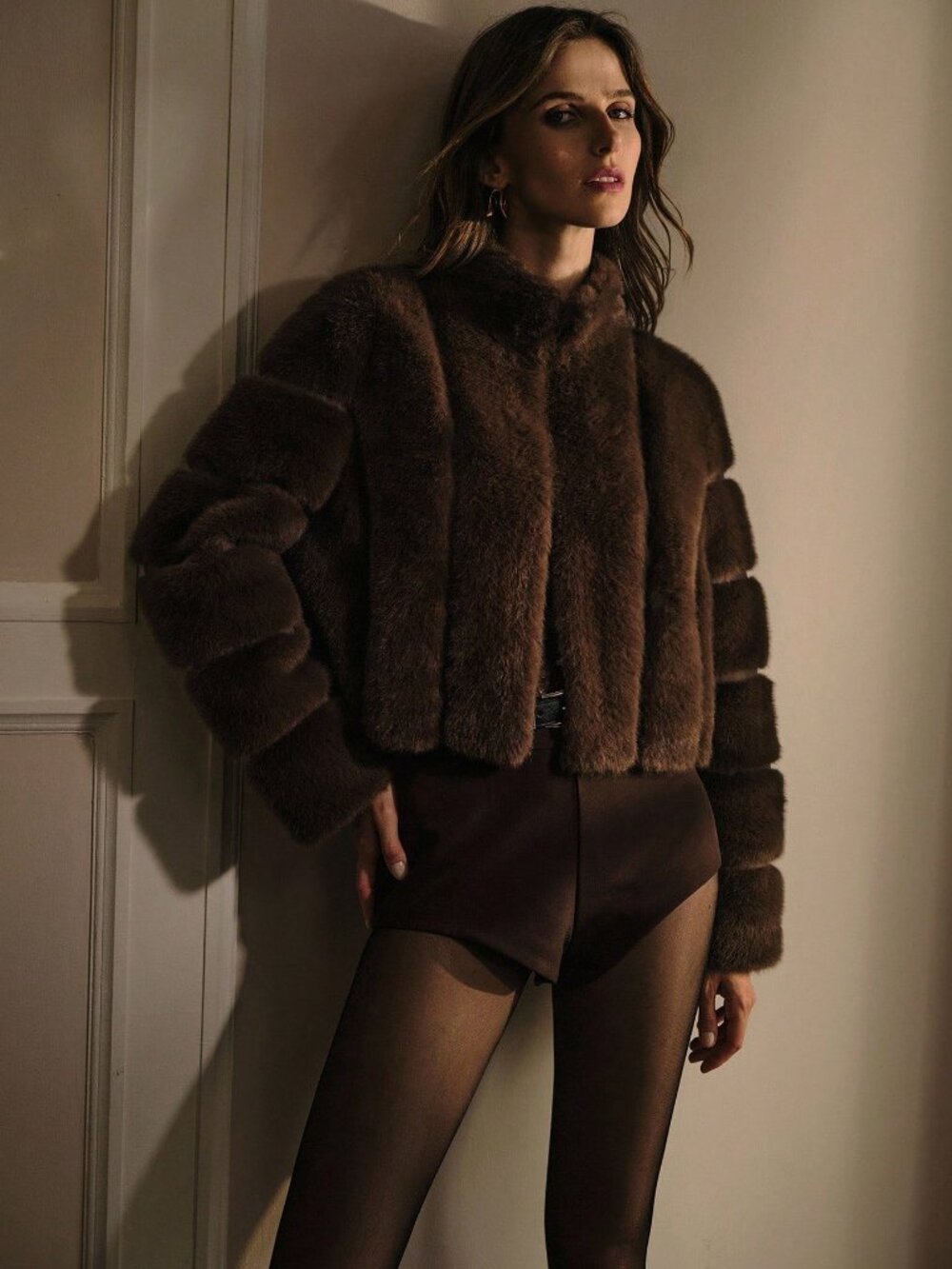 Coffee Brown Casual Women's Premium Stand Collar Faux Fur teddy Coat jacket - Picture 6 of 12